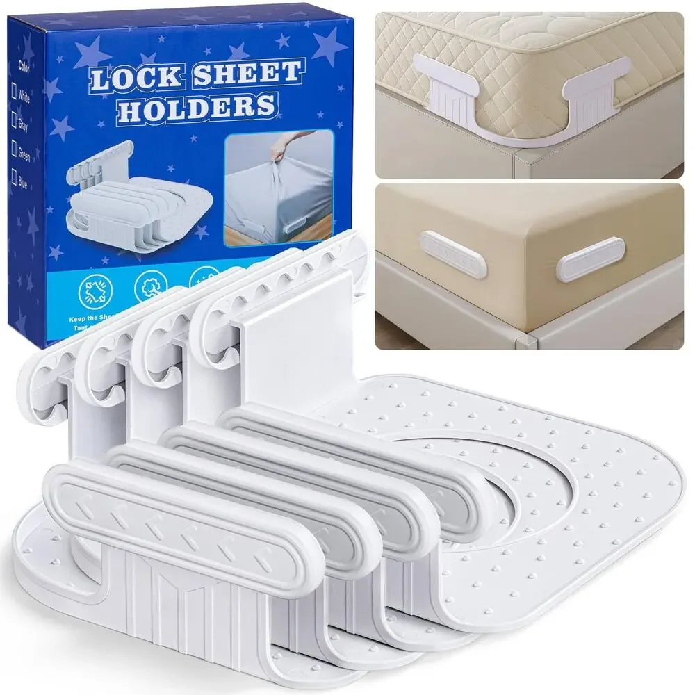 Piahmoiy Bed Sheet Holders for Corners 4Pcs Fitted Sheet Holder with Locks White